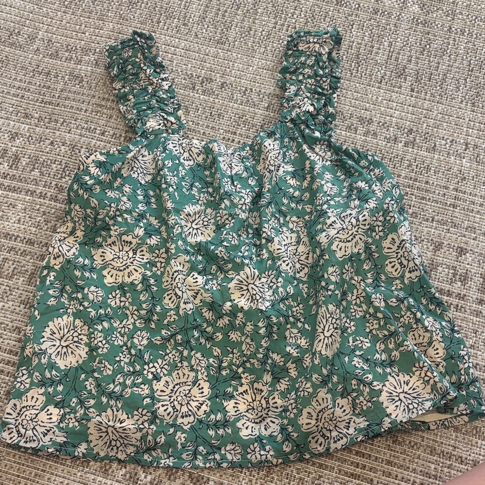 Evereve Green Floral Smocked-Strap Camisole